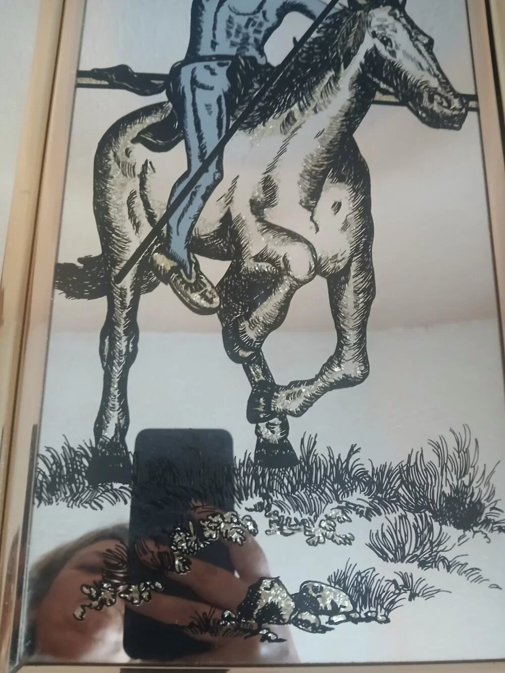 Vintage Etched Mirrors Native American Horses Set Of 3
